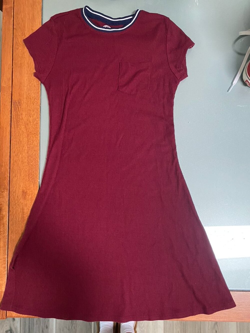 SO Clothing Women's Burgundy and Navy T-Shirt Dress